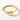 Gold ring with 'NEVER GIVE UP' engraving and bow design on a white background