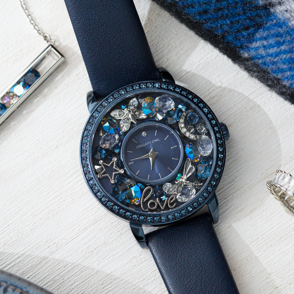 Origami Owl Crystal Locket Watch Leather Origami Owl Silver Living Locket Watch w/Swarovski Crytl  main image 2